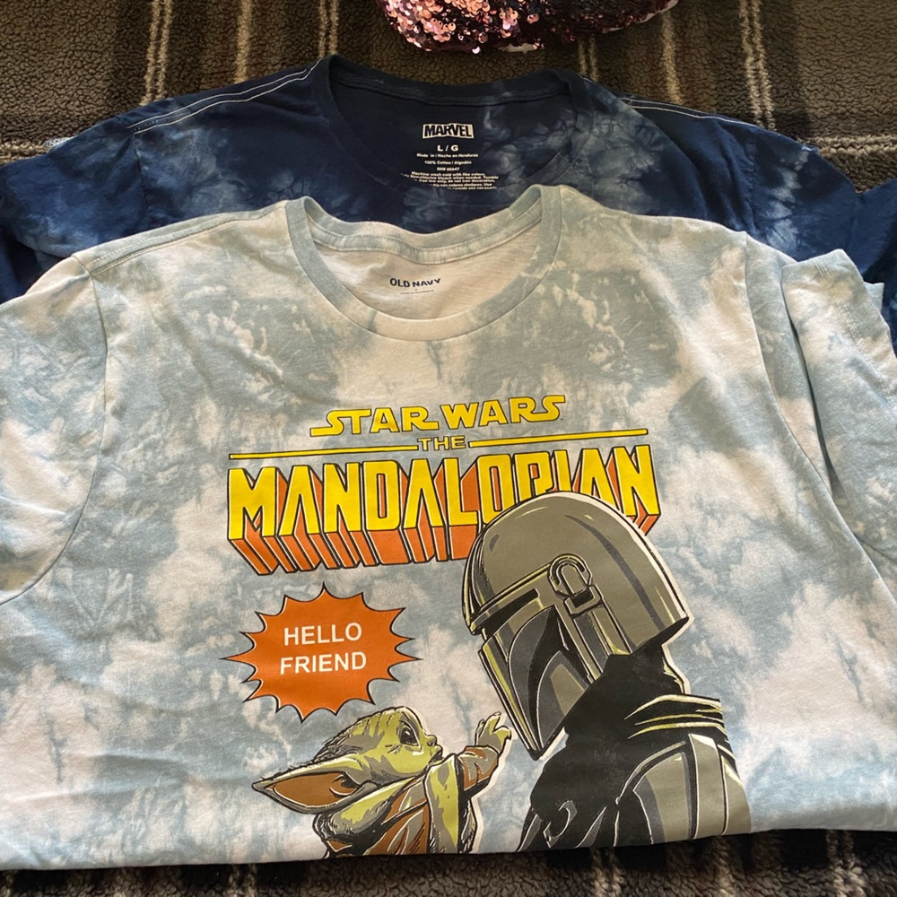 #22 Three men T-shirts, one marvel,  Old Navy and one Hanes  size Large